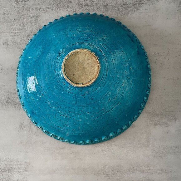 Aldo Londi Bitossi Lacrima Remini Blue 12.5" Ceramic Bowl Italy MCM Vintage RARE - Picture 4 of 9